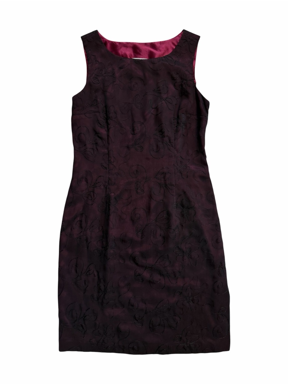 Vintage Esprit Sleeveless Black and Burgundy Floral Dress